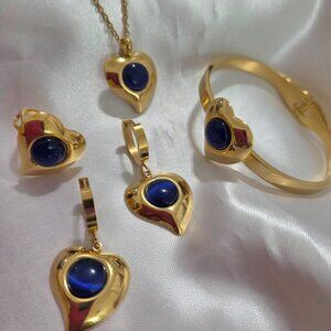 💖18K Gold Plated  Dark Blue Necklaces 4 pcs Jewelry Sets